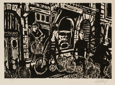 Karl Hubbuch 1891-1979 in Karlsruhe, Holzschnitt, handsign., num. 106/300, Motiv 34,5x49,5 cm, gesamt 53x70 cm