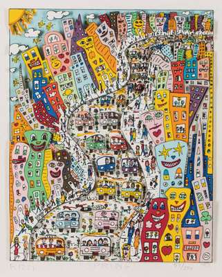 James Rizzi, 1950-2011, Spring, 3D- Konstruktion, handsign., dat. 88, betitelt, num. 53/250, Motiv 25x20,5 cm, unter Glas gerahmt 58,5x51,5 cm, inkl. ...