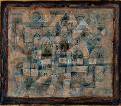 Hans Rudolf Strupler, 1935-2015, Im Serail, Tempera/ Karton, re unten monogram. HST, Blattgr. 33x38 cm, unter Glas gerahmt, gesamt 42x47 cm