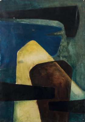 Jürgen von Hündeberg, 1922 Dresden-1996 München, Studium an der Akademie München bei Prof. Adolf Schinnerer, hier: Abstrakte Komposition, Gouache ...