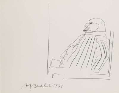 Alfred Hrdlicka, 1928-2009 Wien, Sitzender Mann im Profil, Bleistift/Papier, aus einer Reihe von Zeichnungen sitzender Männer und Frauen, mittig ...