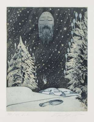 Ernst Fuchs, 1930-2015, Winternacht, Radierung, handsign., num. XXIII/XXV E.A., Platte 46x36cm, unter Glas gerahmt, gesamt 84,5x67,5 cm