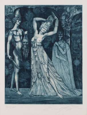 Ernst Fuchs, 1930-2015, Salome, Radierung, handsign., num. 76/200, Platte 44x35cm, unter Glas gerahmt, gesamt 86x68 cm