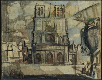 Franz Heckendorf, 1888-1962, Kathedrale von Reims, Öl/Hartfaser, re unten sign., ca. 59x74,5 cm, Rahmen
