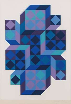 Viktor Vasarely, 1906-1997, Farbsiebdruck, handsign., num. 22/267, PP- Ausschnitt 52x35,5cm, unter Glas gerahmt, gesamt 69x52 cm