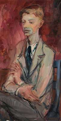 Schneider, datiert 1955, expressives Porträt eines Mannes, Öl/Lwd, mit Druckstelle und kleineren Farbabreibungen, rechts unten signiert und ...