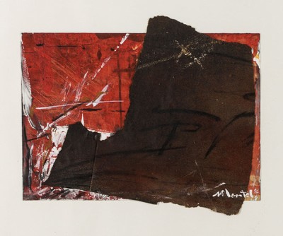 Walter Montel, geb. 1941 in Bozen, Collage aus Schleifpapier/Papier, sign., dat. 96, unter Glas gerahmt, gesamt ca. 44x45 cm