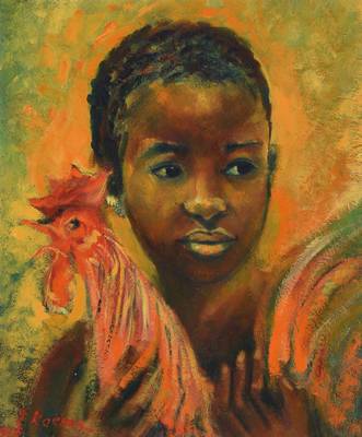 Koenen o.ä., datiert 1966, Porträt eines afrikanischen Mädchen mit Hahn, Öl/Hartfaser, rechts unten signiert und dat., ca. 50x40cm, R.