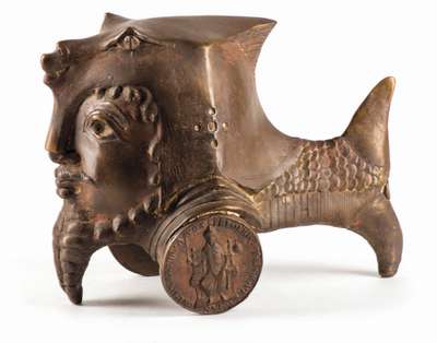 Gernot Rumpf, geb. 1941, Fischvater, Bronzeskulptur, monogram., ca. 24x30x17 cm