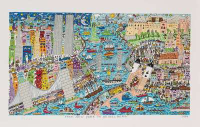 James Rizzi, 1950-2011, From New York to Heidelberg, Lithografie, handsign., dat. 1994, Motiv 28,5x50,5 cm, Blattgr. 38x61 cm