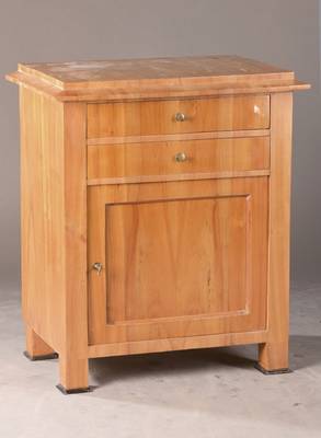 Kommode im österreichischen Biedermeierstil, 20.Jh., Kirschbaum auf Weichholzkorpus furniert, 1-türig, 2-schübig, ca. 79x65x44 cm
