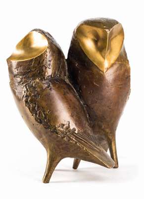 Annemarie Haage, geb. 1917, Schleiereulengruppe, Bronzeskulptur, monogram., dat., Gießerei Noack Berlin, ca. 22x18 cm, inkl. Kaufrechnung