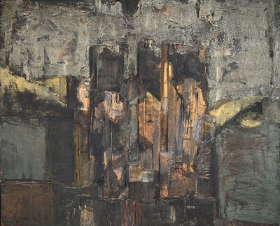 Lucio Munoz, (1929-1998) Castillo de Coca, Mischtechnik auf Holzplatte, verso sign., und dat. 1964, ca. 85x104 cm