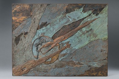 Maria Federer, Metallkomposition auf Holz, verso sign., dat.1969, ca. 46x61 cm