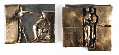 Helmut Lander, 1924 Weimar-2013 Darmstadt, Konvolut aus 2 Wandreliefs, Bronze poliert/ Metall, je monogr. La, dat. 92, num. 2/20 bzw.5/10, ca. ...