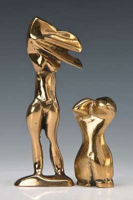 Helmut Lander, 1924 Weimar - 2013 Darmstadt, Lot aus 2 Bronzeskulpturen, weiblicher Torso und stehender Akt, H.ca. 16 und 9 cm
