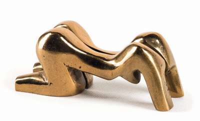 Helmut Lander, 1924 Weimar-2013 Darmstadt, Liegende, zweiteilige Bronzeskulptur, monogram. La, num. 3, ca. 4,5x12