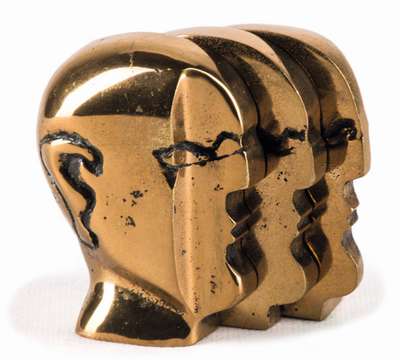 Helmut Lander, 1924 Weimar-2013 Darmstadt, Kopf, dreiteilige Bronzeskulptur, monogram. La, num. 21, ca. 8x6x5 cm
