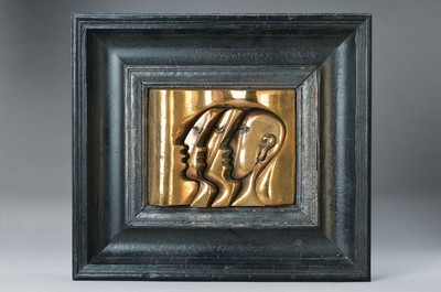 Helmut Lander, 1924 Weimar-2013 Darmstadt, Wandskulptur, Köpfe im Rahmen, Köpfe ca. 19x 23 cm, gesamt ca. 42x47 cm