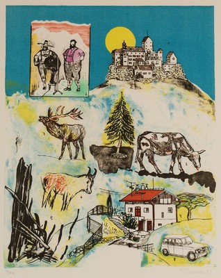 H.P. Zimmer , Konvolut aus 2 Lithografien, eins davon ist gerahmt, je sign., unterschiedlich datiert, ca. 69,5x49,5 cm