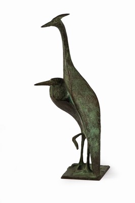 Fritz Paul Melis, 1913-1982, Fischreiher, Bronzeskulptur mit grüner Patina, H. 33 cm