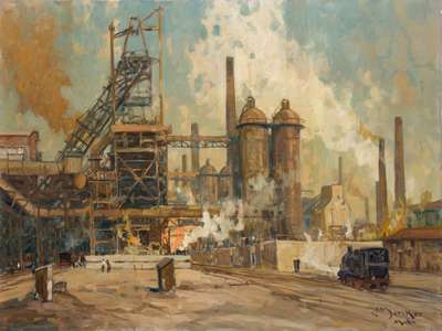 Erich Mercker, 1891-1973, Industrielandschaft, Öl/Lwd, re unten sign., ca. 60,5x80 cm