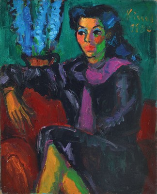 Gernot Kissel, 1939-2008 Worms, Porträt einer Frau im Sessel, Öl/grobe Lwd, rechts oben signiert und dat. 86, ca. 100x80cm