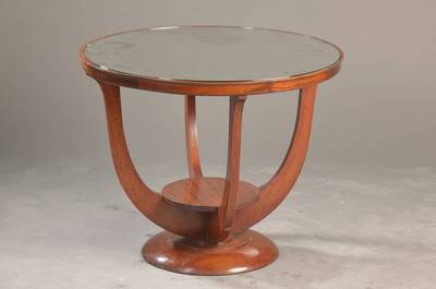 Beistelltisch, im Art-Deco-Stil, 20.Jh. Mahagoni massiv, mit Spiegelplatte, sehr dekorativ, H. ca. 56 cm, D. ca. 68 cm
