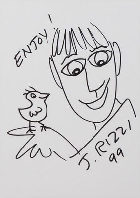 James Rizzi, 1950-2011, Enjoy, Filzstiftzeichnung, handsigniert, datiert 1999, Blattgröße ca. 30x21cm, unter Glas gerahmt, Gesamtgrösse ca. 42x33cm