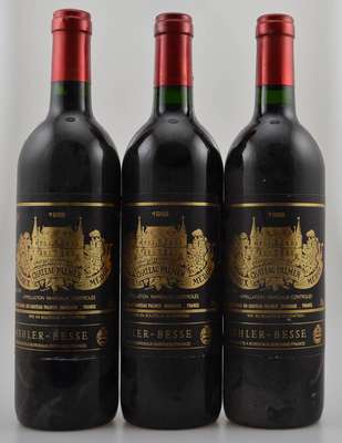 3 Flaschen 1988 Chateau Palmer, Margaux, je ca. 75 cl, 12 % Vol., Füllstände: je ca. into neck, sehr gute Erhaltungszustände, unverkostet