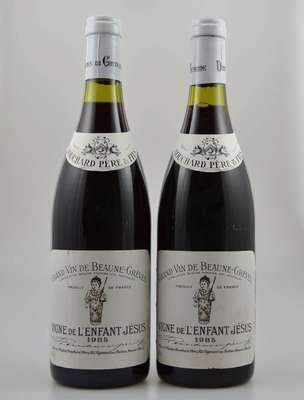 2 Flaschen 1985 Bouchard Pere & Fils Vigne de L'enfant Jesus, Beaune Premier cru, je ca. 75 cl, Abstand zwischen Kapsel und Wein: ca. 1,5 cm, ...