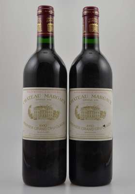 2 Flaschen 1992 Chateau Margaux, Premier Grand Cru Classe, je ca. 75 cl, 12,5 % Vol., Füllstände: je ca. into neck, sehr gute Erhaltungszustände, ...