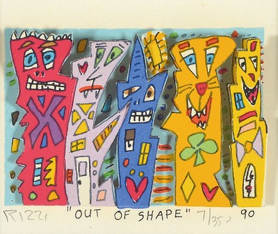 James Rizzi, 1950-2011, Out of Shape, 3D-Konstruktion, handsign., num. 7/350, dat. 90, Motiv 7,8x9,5 cm, unter Glas gerahmt, gesamt 20x25,5 cm