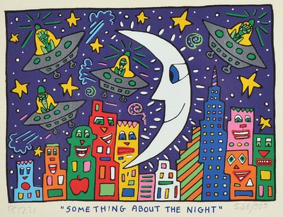 James Rizzi, 1950-2011, Something about the Night, Farblithografie, handsign., num. 538/999, Motiv 17x23 cm, unter Glas gerahmt, gesamt 31x31 cm