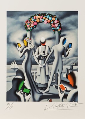 Mark Kostabi, geb. 1960, Till text do us apart, Farbserigraphie, handsign., dat. 2017, num. 30/50, Blattgr. 61x48,5 cm