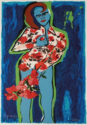 Elvira Bach, geb. 1951, Blaue Frau, Farbserigraphie, handsign., num. 61/99, Blattgr. 120x83 cm