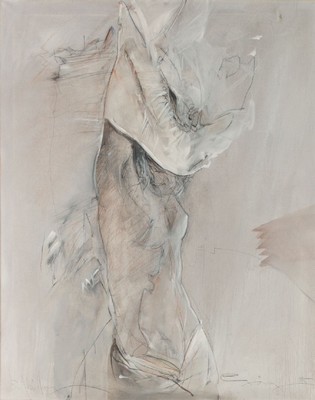 Jürgen Görg, geb. 1951, Enthüllung, Öl/Mischtechnik auf Lwd, sign., dat. 85, ca. 100x80 cm, Rahmen