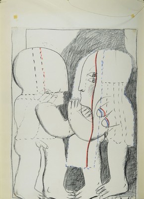 Horst Antes, 1936 Heppenheim, lebt in Castellina/Chianti und Karlsruhe, hier: Kohlezeichnung und Farbkreide, ohne Titel, männliche und weibliche ...