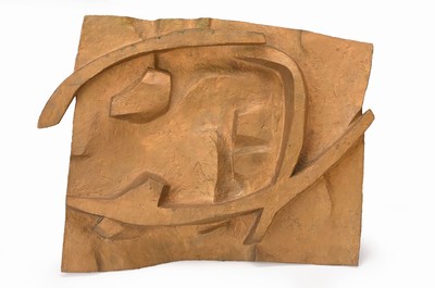 Wilhelm Loth, 1920 Darmstadt - 1991, Bronzerelief, abstraktes Gesicht, Relief Nr. Nr. IV aus der Reihe. 7 Reliefs zum Thema Torso, 57 x 46 x 6 cm, ...