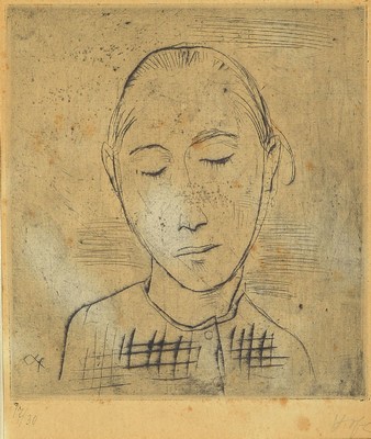 Karl Hofer, 1878-1955, Radierung, handsign., num. 17/30, Blatt stockfleckig, unter Glas gerahmt, Platte ca. 16,5x15 cm, gesamt 41x36 cm