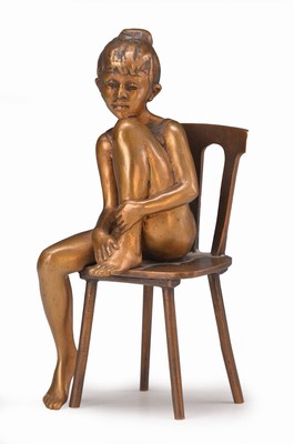 Laszlo Kutas, geb. 1936 in Budapest, Mädchen auf einem Stuhl, Bronzeskulptur, sign., num. 22, H. 18 cm, inkl. Zertifikat