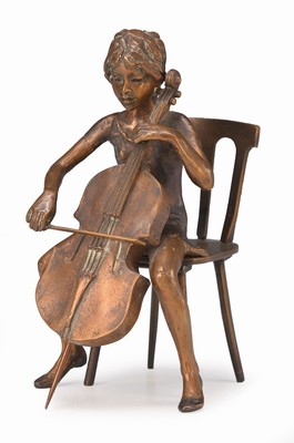 Laszlo Kutas, geb. 1936 in Budapest, Mädchen mit Cello, Bronzeskulptur, sign., num. 45, H. 18 cm, inkl. Zertifikat