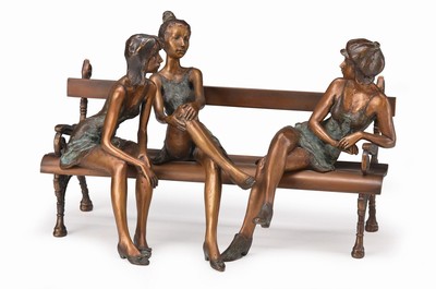 Laszlo Kutas, geb. 1936 in Budapest, 3 Mädchen auf der Bank, Bronzeskulptur, sign., ca. 42x26 cm, inkl. Zertifikat