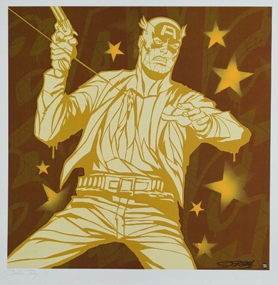 Dillon Boy, geb. 1979, Amerikanischer Street Artist, übermalte Serigraphie, sign., num. 1/1, Blattgr. 46x46 cm