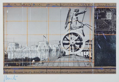 Christo, geb. 1935, Wrapped Reichstag, Farboffset mit Metallfolieneinsatz, handsign., Blattgr. 50x70 cm