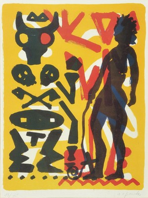 A.R. Penck, 1939-2017, Ohne Titel, Farbserigraphie, handsigniert, num. 13/30, ca. 40x31cm/62x50cm, u.Gl., R.
