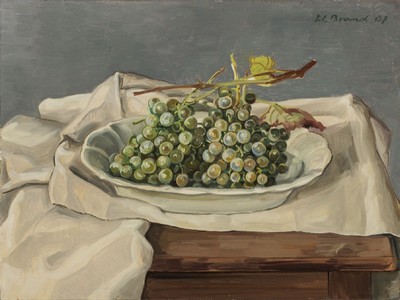 Werner Brand, geb. 1933 Löbau, Stillleben mit Trauben, Birnen, Öl/Holz, re. o. signiert,und dat. 07, ca. 30 x 40cm/50 x 60 cm, Rahmen