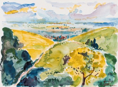 Georg Günther Zeuner, 1923 Dresden - 2011 Speyer, Landschaft III, Aquarell, sign., dat. 2004, ca. 34x46 cm, unter Glas gerahmt, gesamt 53x63 cm