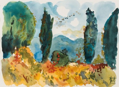 Georg Günther Zeuner, 1923 Dresden - 2011 Speyer, Landschaft II, Aquarell, sign., dat. 2004, ca. 34x46 cm, unter Glas gerahmt, gesamt 53x63 cm