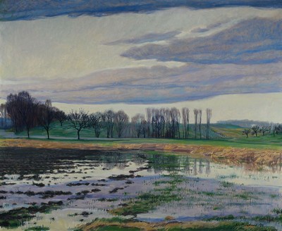 Werner Brand, geb. 1933 Löbau, Hochufer Rülzheim - Rheinzabern, Öl/Lwd, sign., dat. 95, ca. 69x84 cm, Rahmen
